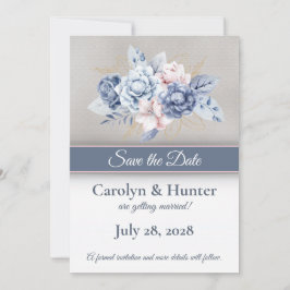 Blau-Rosa-Blume auf grauen und weißen Hochzeiten Save The Date