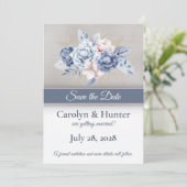 Blau-Rosa-Blume auf grauen und weißen Hochzeiten Save The Date (Stehend Vorderseite)