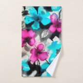 Blau-Rosa-Blume Badhandtuch Set (Handtuch)