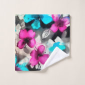 Blau-Rosa-Blume Badhandtuch Set (Waschlappen)