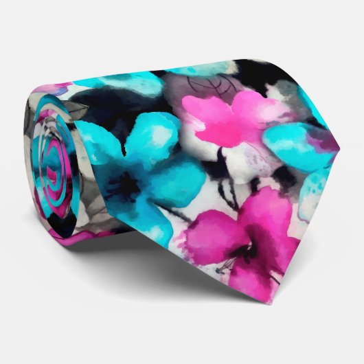 Blau-Rosa-Blume Krawatte (Gerollt)