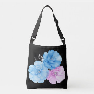 Blau-rosa Blumen Chic Tragetaschen Mit Langen Trägern