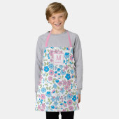 Blau-Rosa-Blumen-Monogramm-Schürze Schürze (Getragen)