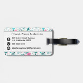 Blau-rosa Blumenmuster mit Monogramm-Namen Gepäckanhänger (Rückseite horizontal)