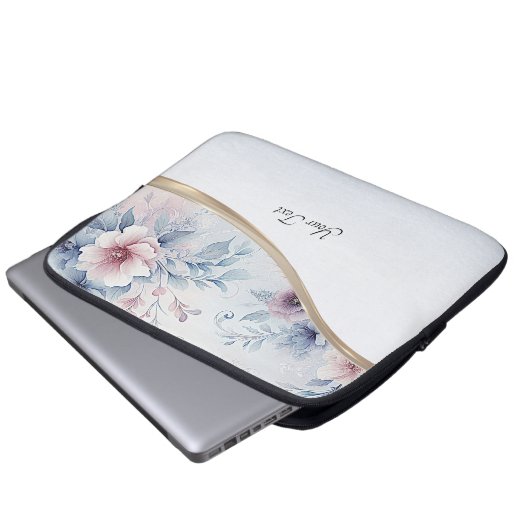 Blau-rosa Blumenschlacke Laptopschutzhülle (Vorne Knopf)