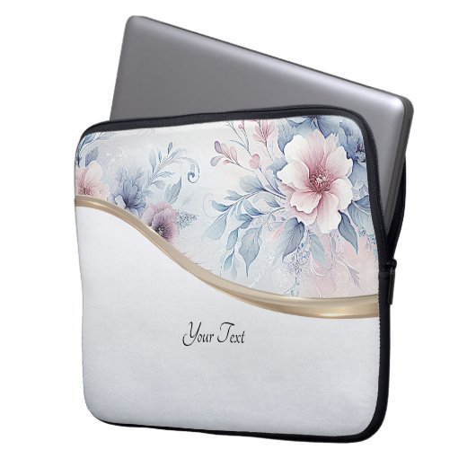 Blau-rosa Blumenschlacke Laptopschutzhülle (Vorderseite Links)