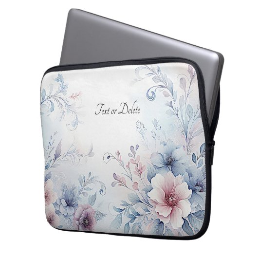 Blau-rosa Blumenschlacke Laptopschutzhülle (Vorderseite Links)