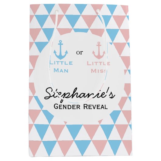 Blau, rosa Dreiecke Geschlecht offenbart Nautikank Mittlere Geschenktüte (Vorderseite)