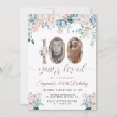 Blau-Rosa-Foto 100. Geburtstag Einladung (Vorderseite)