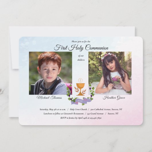 Blau-Rosa-Foto Religiös Einladung (Vorderseite)