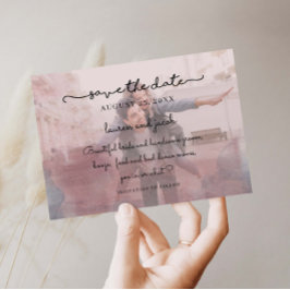 Blau-Rosa-Foto Save the Date Einladung