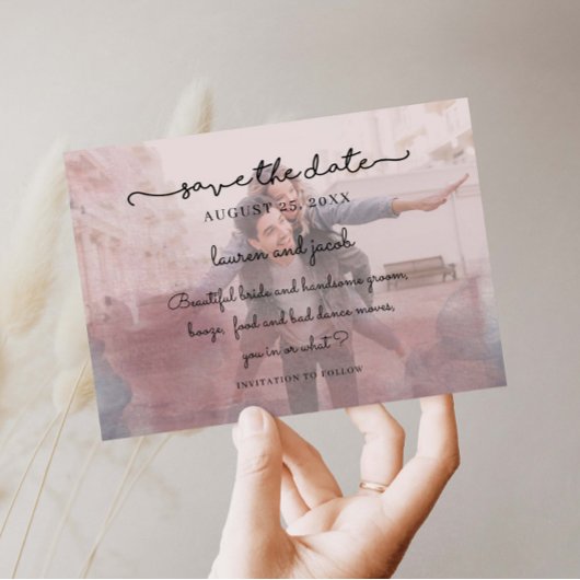 Blau-Rosa-Foto Save the Date Einladung