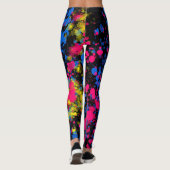 Blau-rosa Gelbfarbene Paint-Spritzer auf schwarzen Leggings (Rückseite)