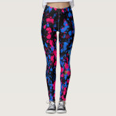 Blau-rosa Gelbfarbene Paint-Spritzer auf schwarzen Leggings (Vorderseite)