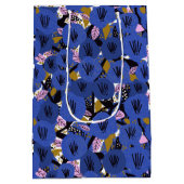 Blau-Rosa-Gold-Blumenmuster Mittlere Geschenktüte (Rückseite)