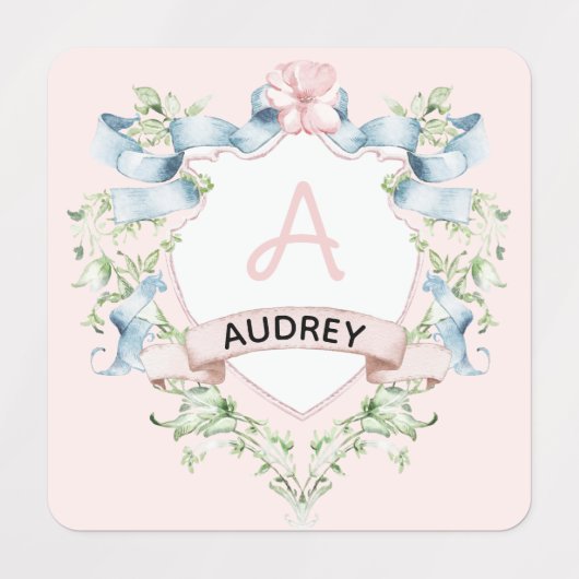 Blau-rosa Grandmillennial Ribbon-Wappen Etiketten (Design 2)