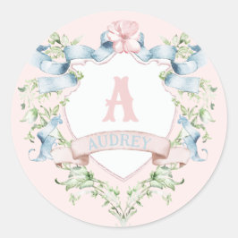 Blau-rosa Grandmillennial Ribbon-Wappen Runder Aufkleber