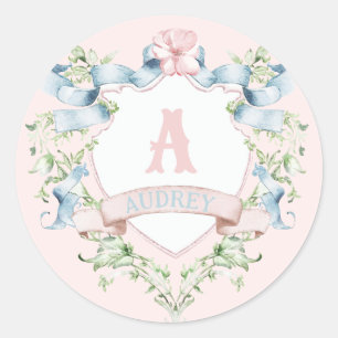 Blau-rosa Grandmillennial Ribbon-Wappen Runder Aufkleber