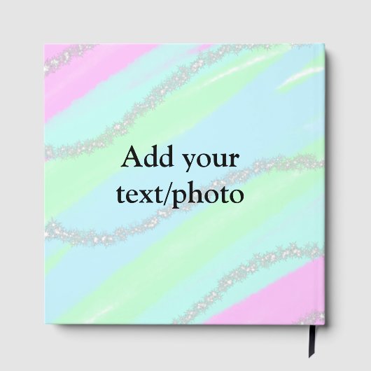 Blau-rosa-grüner Glitzer funkelnde Pastellfarben N Gästebuch (Rückseite)
