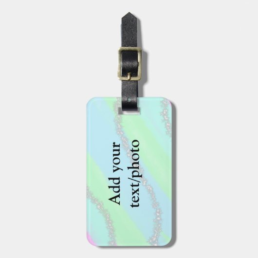 Blau-rosa-grüner Glitzer funkelnde Pastellfarben N Gepäckanhänger (Vorderseite vertikal)