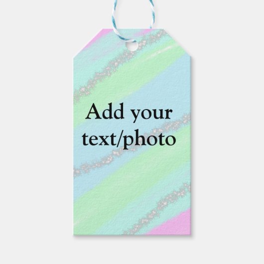 Blau-rosa-grüner Glitzer funkelnde Pastellfarben N Geschenkanhänger (Vorderseite)