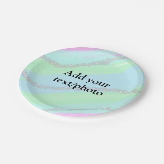 Blau-rosa-grüner Glitzer funkelnde Pastellfarben N Pappteller (Schrägansicht)