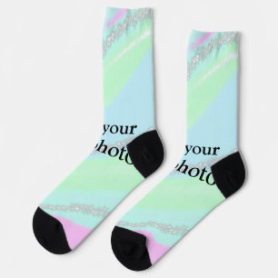 Blau-rosa-grüner Glitzer funkelnde Pastellfarben N Socken