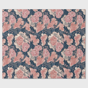 Blau Rosa Koi Chinoiserie Blumenmuster Geschenkpapier