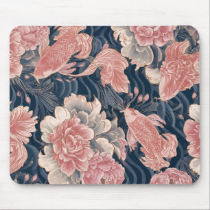Blau Rosa Koi Chinoiserie Blumenmuster Mousepad