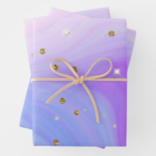 Blau rosa lila gold glitzer wirbel Mädchen Geburts Geschenkpapier Set