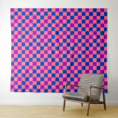 Blau Rosa Lila Kariertes Musterdesign  Wandteppich (Beispiel (Horizontal))
