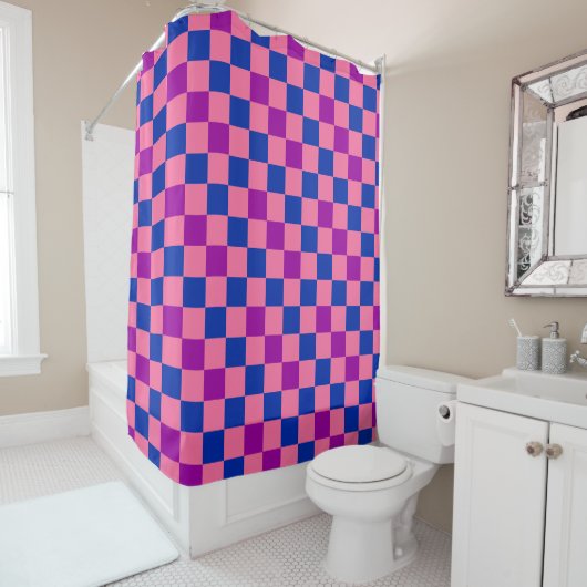 Blau Rosa Lila Karomuster Design Duschvorhang (Beispiel)