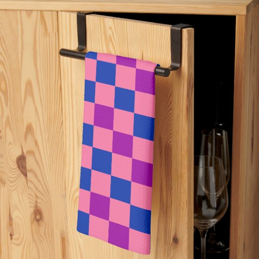 Blau Rosa Lila Karomuster Design Geschirrtuch (Drittel gefaltet)