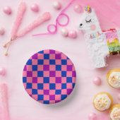 Blau Rosa Lila Karomuster Design  Pappteller (Party)