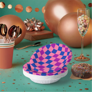 Blau Rosa Lila Karomuster Design  Pappteller