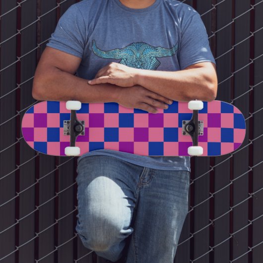 Blau Rosa Lila Karomuster Design Skateboard (Außenbereich 3)