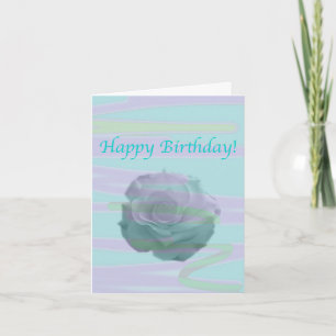 Blau rosa mit großer Rosenblume Karte
