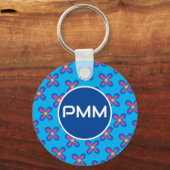 Blau/rosa Monogramm-Schlüsselanhänger Schlüsselanhänger (Rückseite)