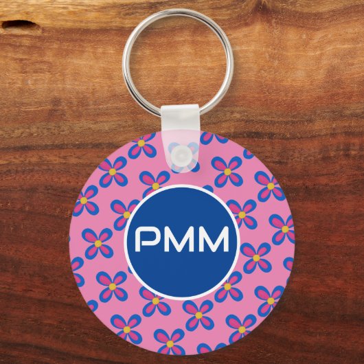 Blau/rosa Monogramm-Schlüsselanhänger Schlüsselanhänger (Vorderseite)