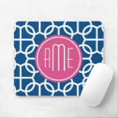 Blau-rosa und blau geometrische Muster Monogramme Mousepad (Mit Mouse)