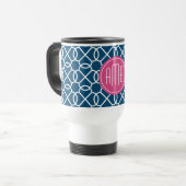 Blau-rosa und blau geometrische Muster Monogramme Reisebecher (Vorderseite Links)