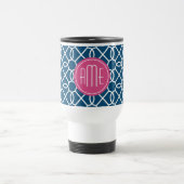 Blau-rosa und blau geometrische Muster Monogramme Reisebecher (Mittel)
