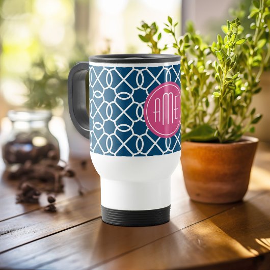 Blau-rosa und blau geometrische Muster Monogramme Reisebecher