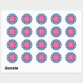 Blau-rosa und blau geometrische Muster Monogramme Runder Aufkleber (Blatt)