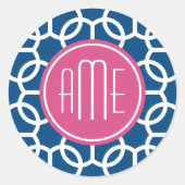 Blau-rosa und blau geometrische Muster Monogramme Runder Aufkleber (Vorderseite)