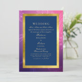 Blau, Rosa und Gold im indischen Stil Einladung (Stehend Vorderseite)