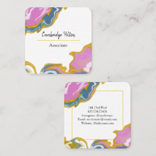 Blau, Rosa und Gold-Marmor Quadratische Visitenkarte