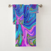 Blau, Rosa und Lila Groovy Abstrakt Retro Art Badhandtuch Set (Insitu)