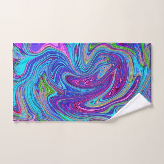Blau, Rosa und Lila Groovy Abstrakt Retro Art Badhandtuch Set (Handtuch)