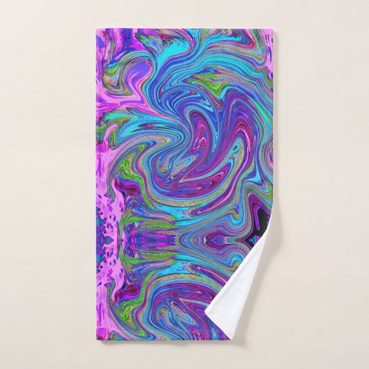 Blau, Rosa und Lila Groovy Abstrakt Retro Art Badhandtuch Set (Handtuch)